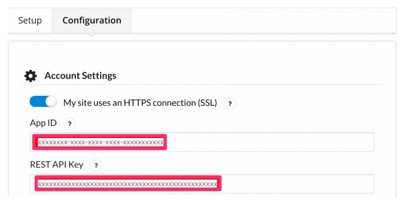 Réglages clé API de OneSignal sur le tableau de bord WP