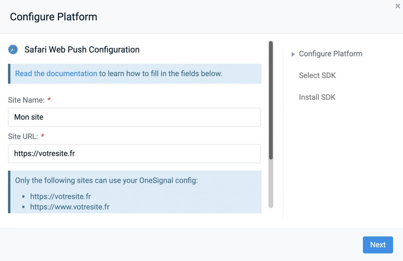 Configurer la notification push OneSignal sur Safari