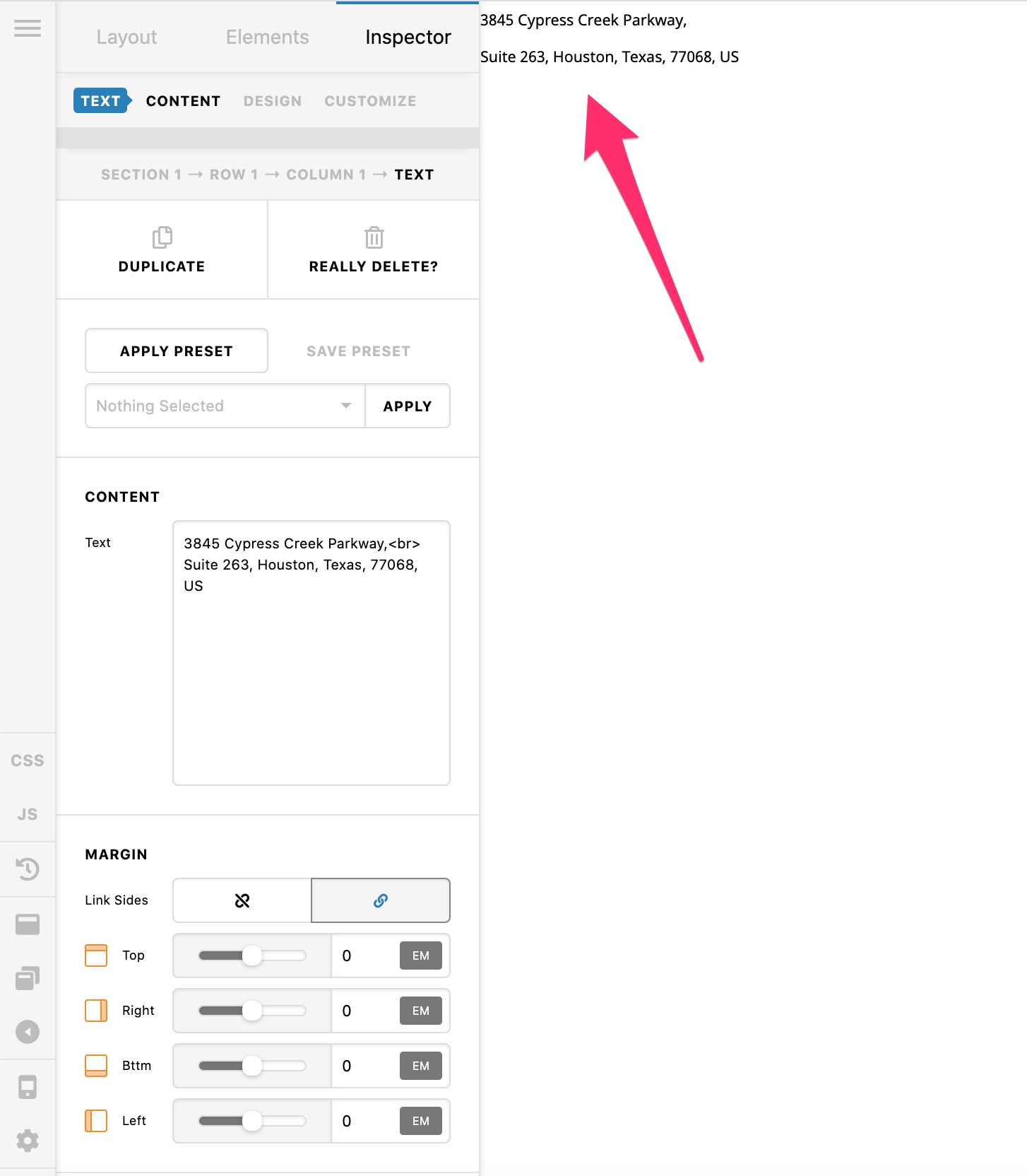 A Global Block example with an address on X theme