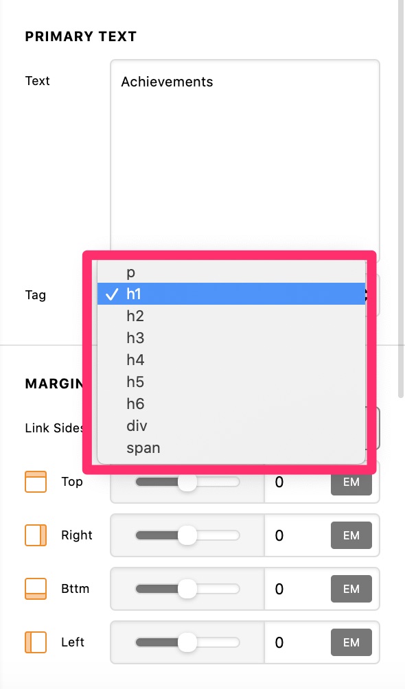 Hn tags settings on X theme