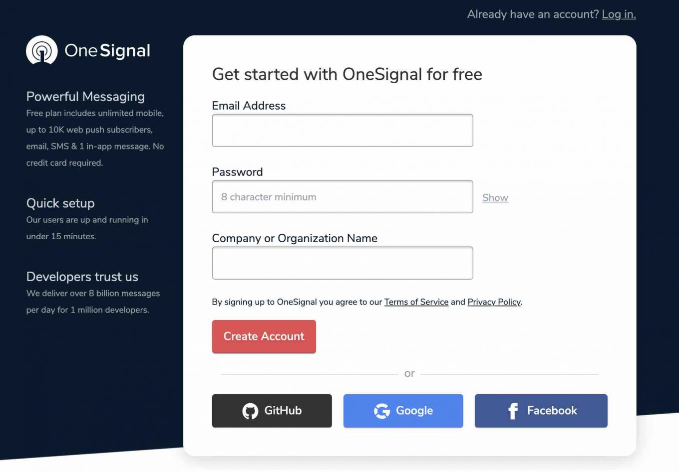 Inscription gratuite à OneSignal