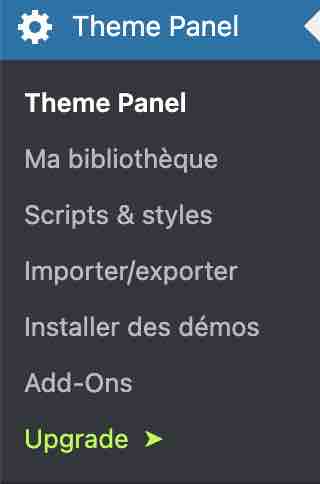 Les réglages du thème OceanWP depuis le menu WordPress.