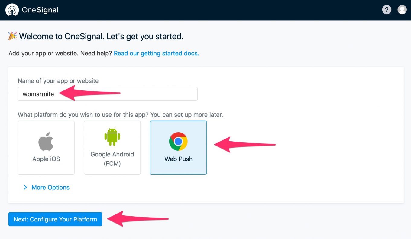 Configuration de OneSignal