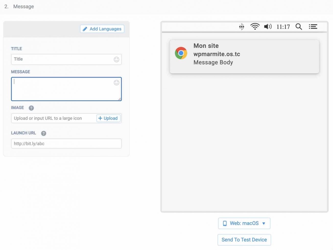 Personnalisation d'une notification sur le site de OneSignal