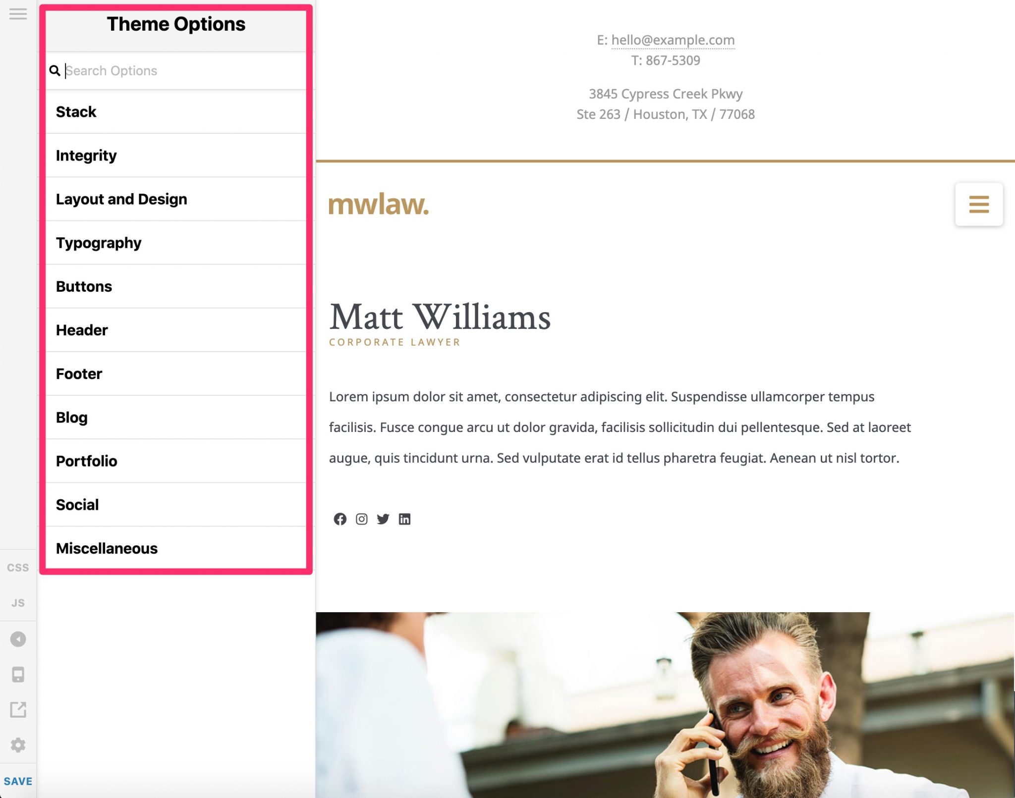 Theme Options from the X theme
