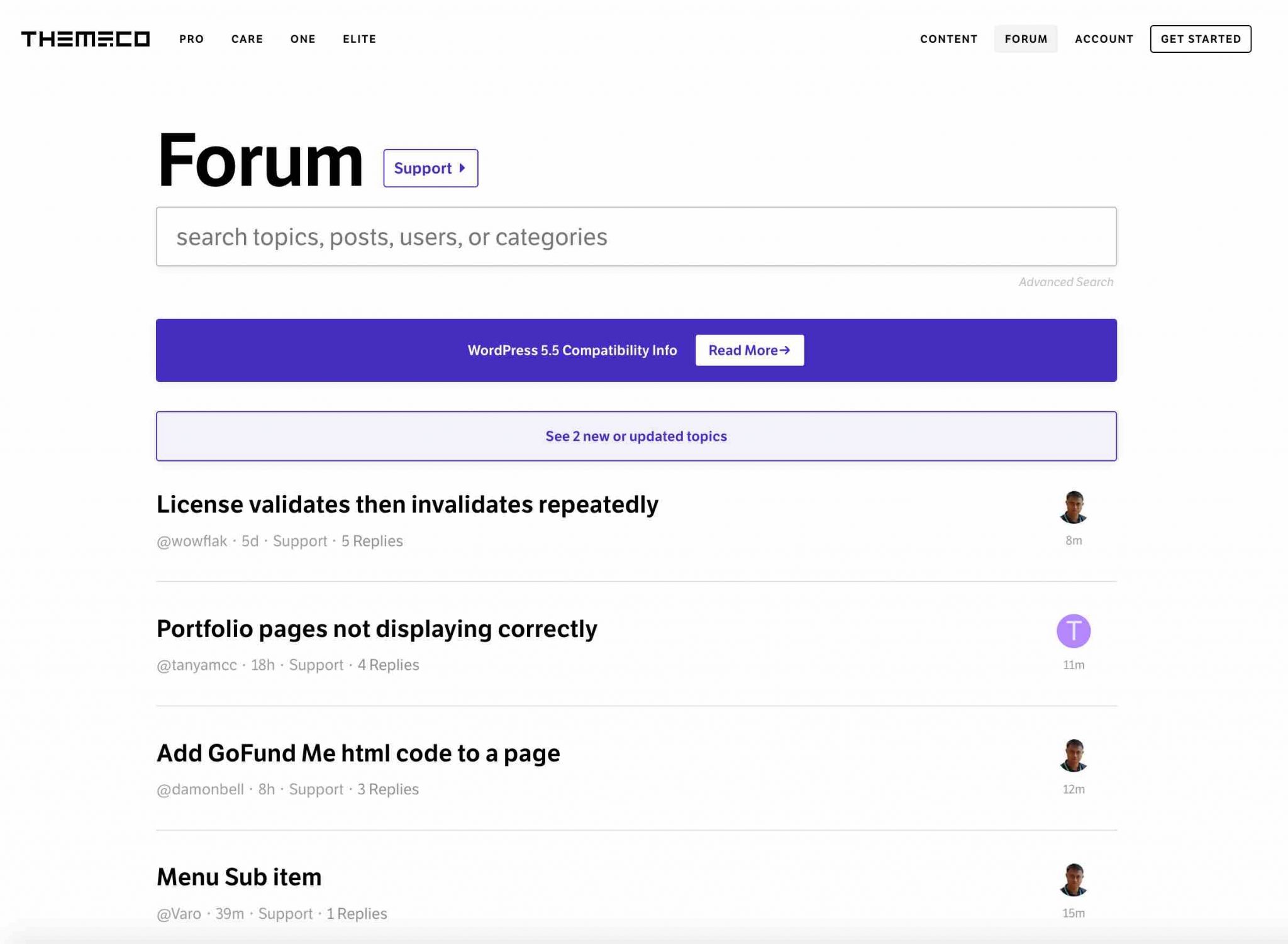 Themeco forum website page