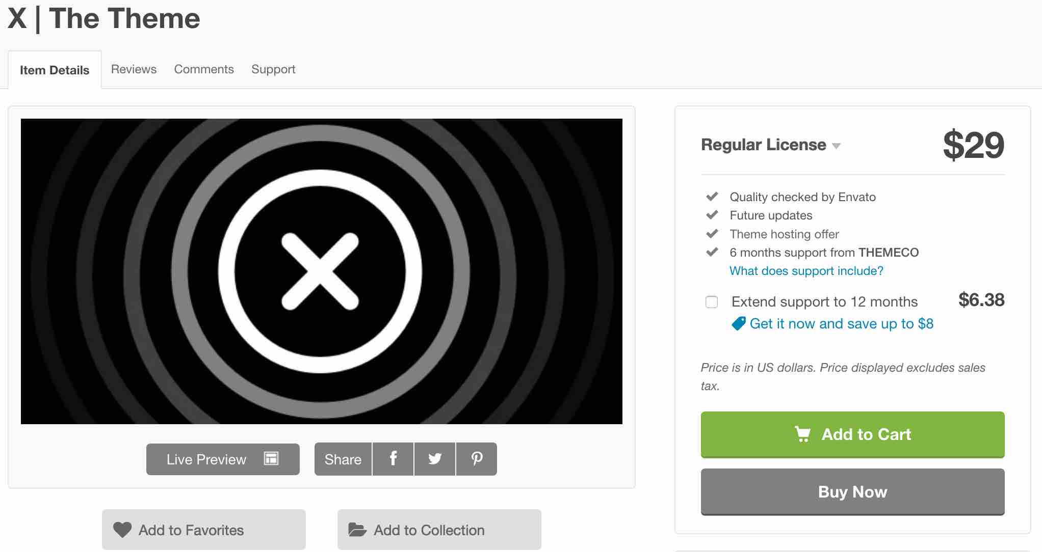 X theme price on ThemeForest