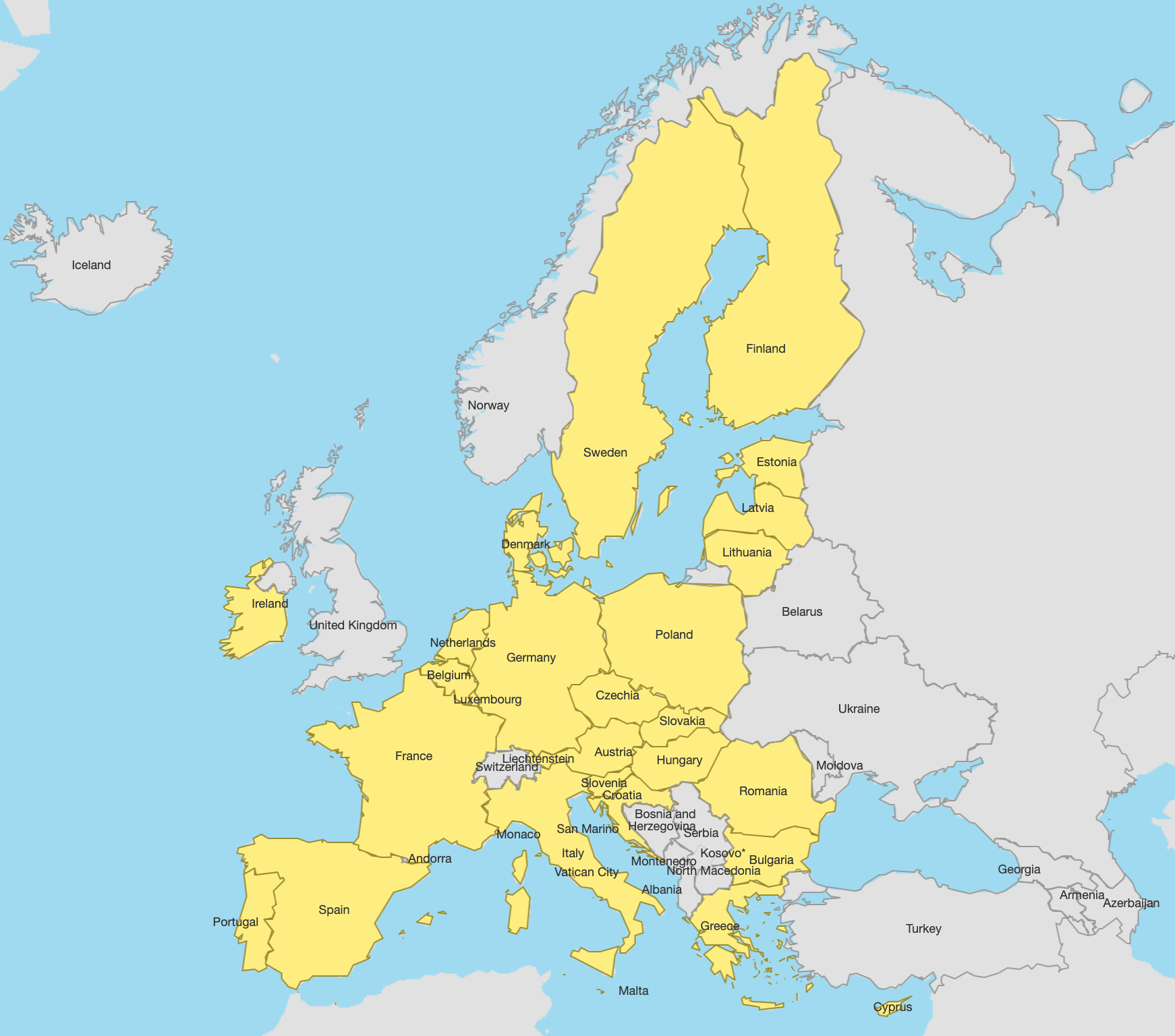 MAP of the countries in the EU