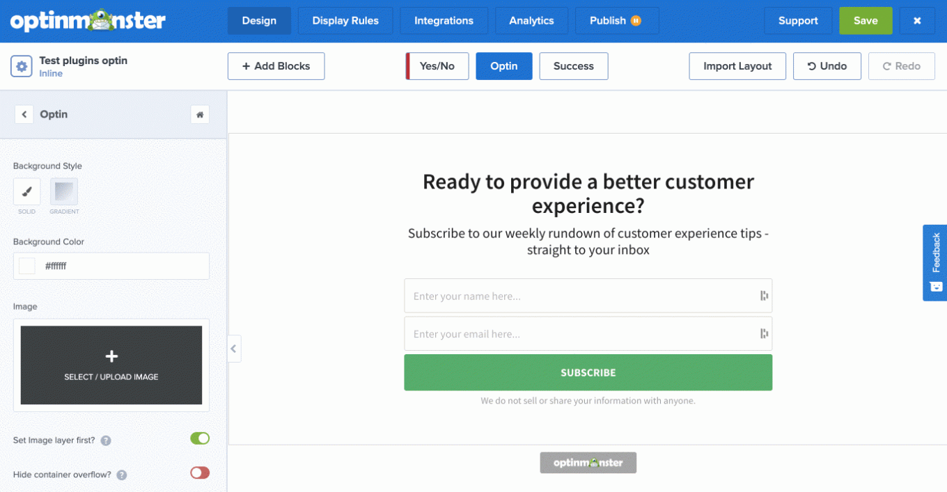 L'éditeur visuel d'OptinMonster.