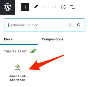 Le bloc Gutenberg proposé par Thrive Leads.