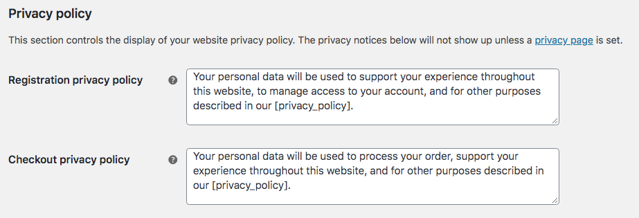 Privacy policy GDPR compliant on WooCommerce