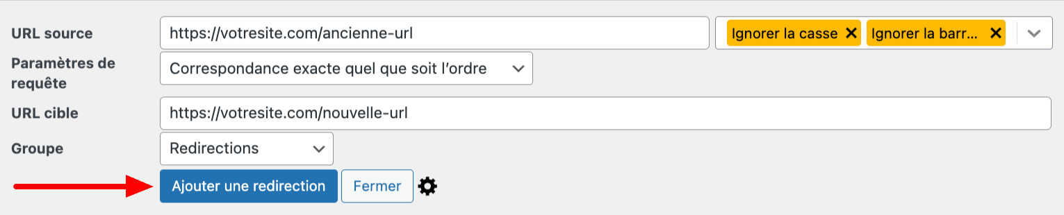 Ajouter une nouvelle redirection