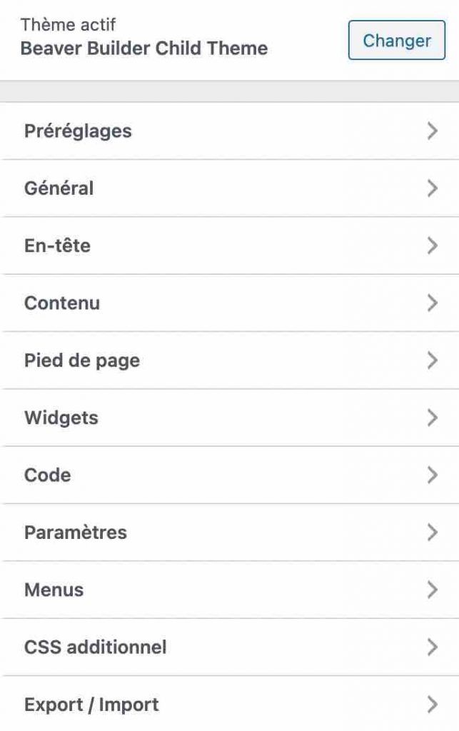 Réglages du Beaver Builder Theme