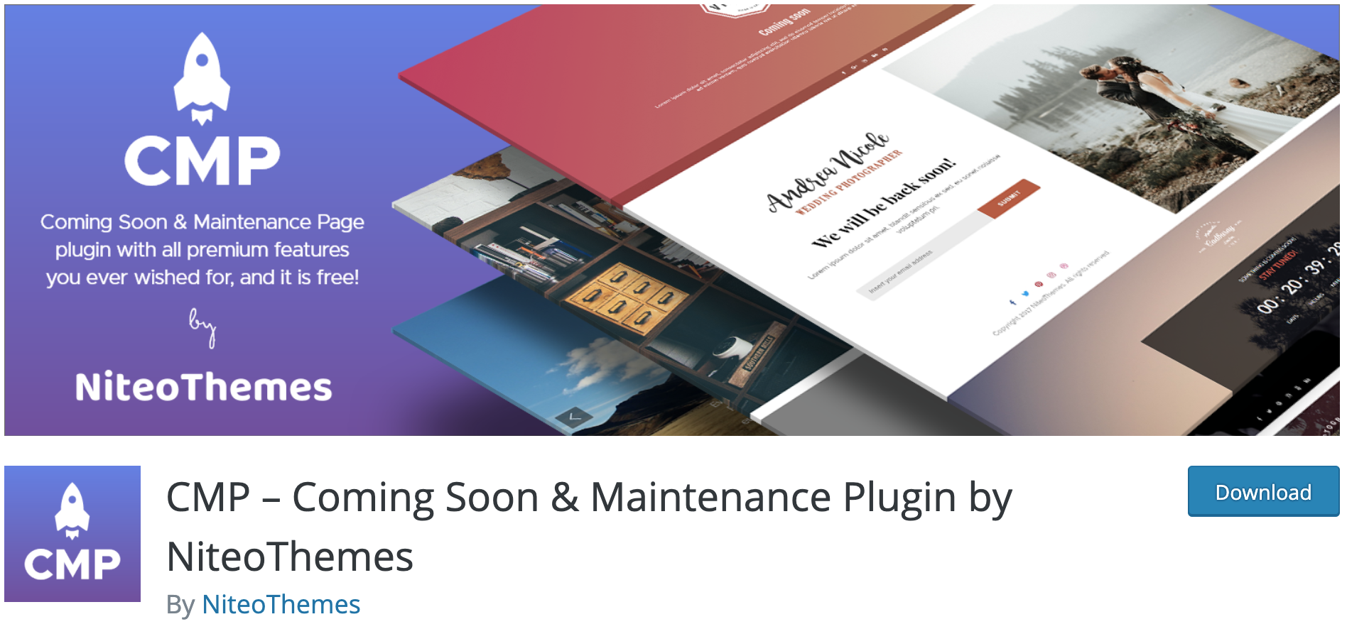 The plugin CMP – Coming Soon & Maintenance Plugin by NiteoThemes on WordPress official directory