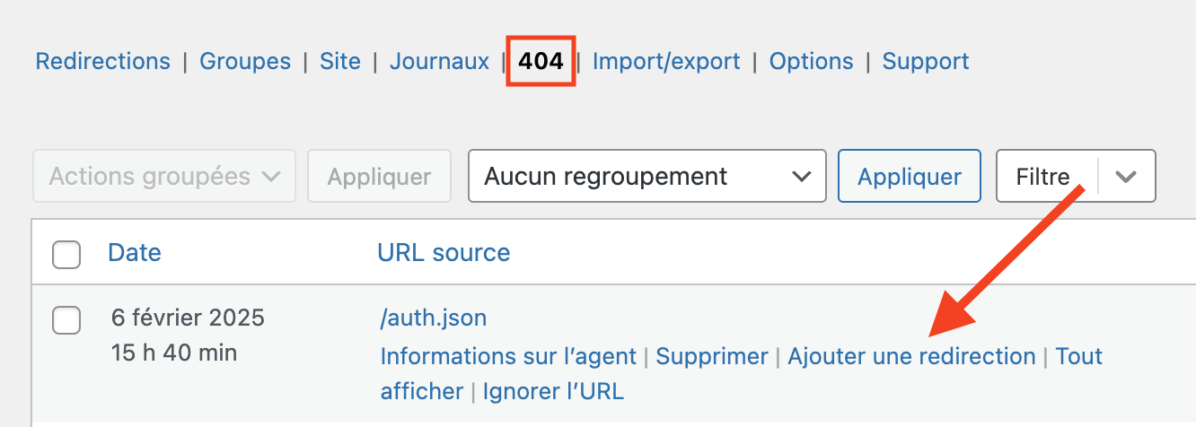Redirection suite à une erreur 404
