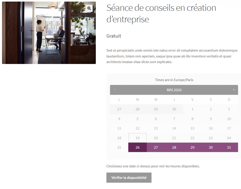 Résultat de la réservation sur le front