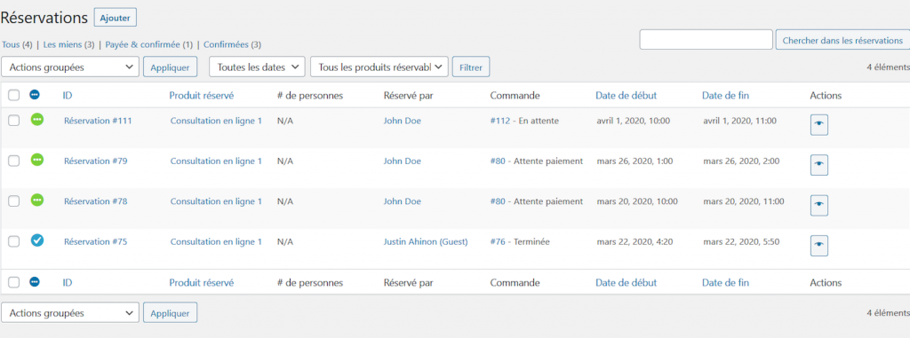 Suivez votre liste de réservations 