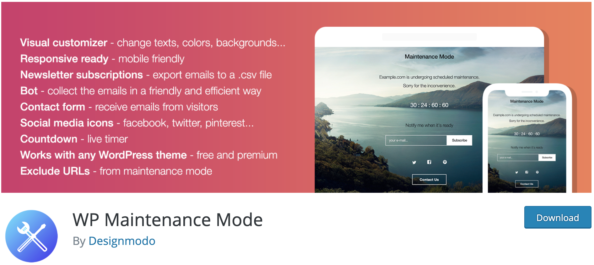 Plugin WP Maintenance Mode on WordPress directory