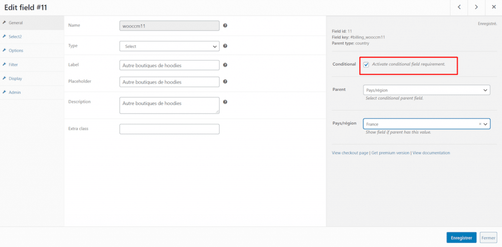Activer un champ conditionnel