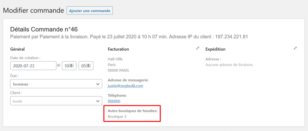 Page de commande individuelle WooCommerce