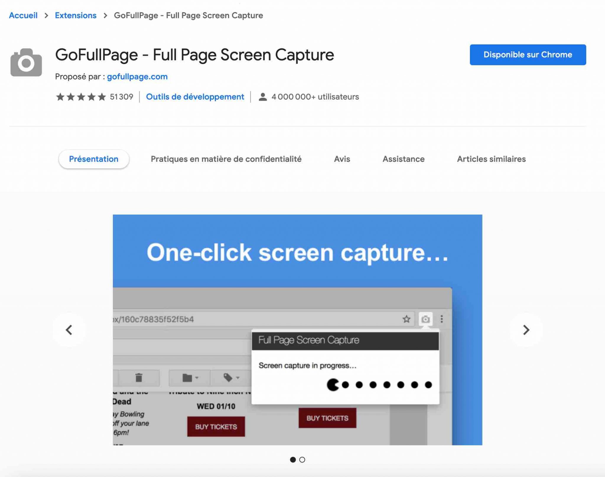 GoFullPage permet de faire des captures d'écran.