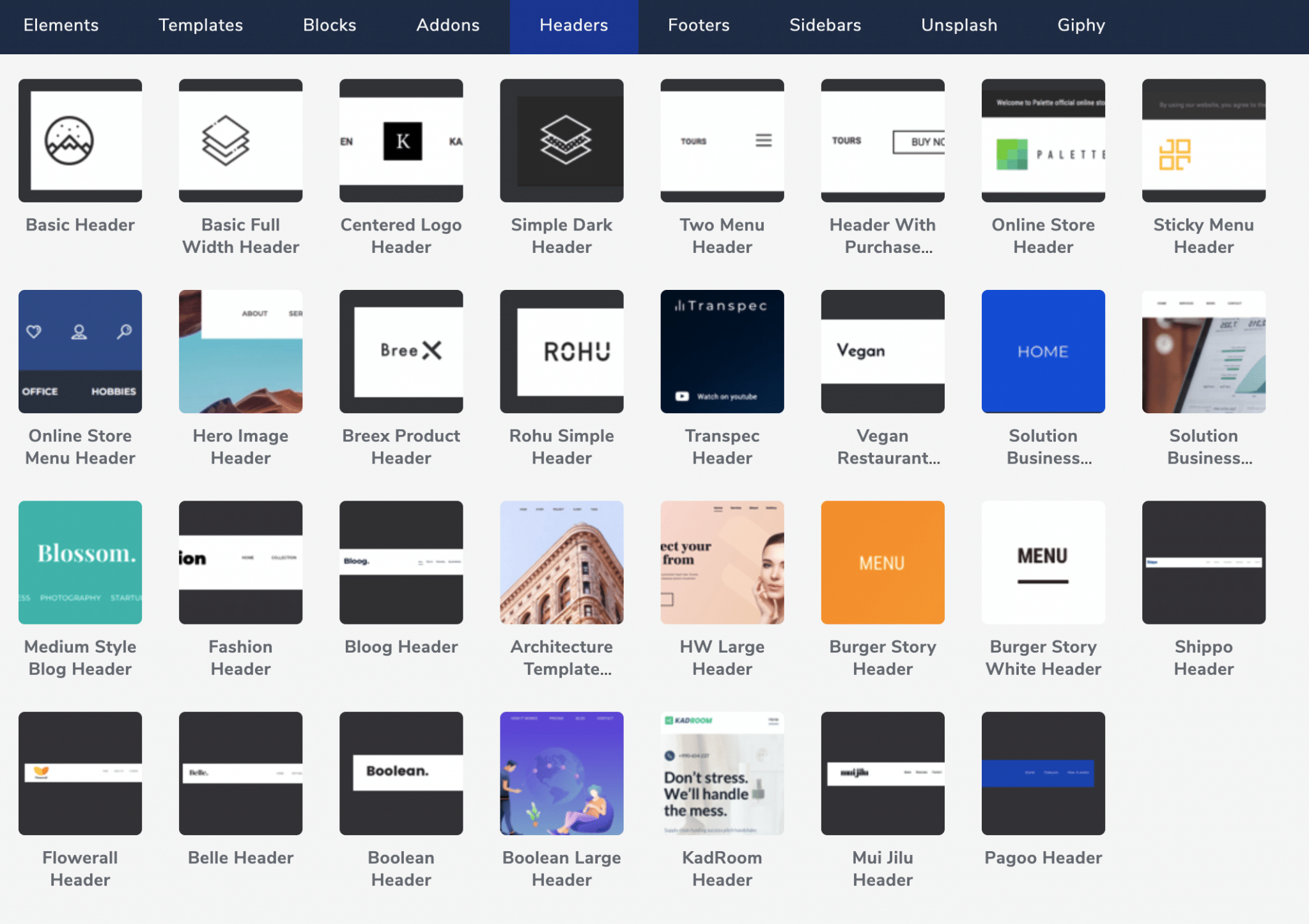 Les headers sur Visual Composer.