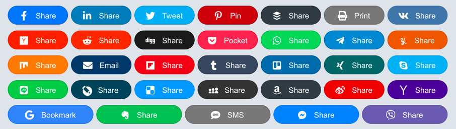 Liste des boutons de partage social de l'extension Social Rocket et Social Rocket Pro