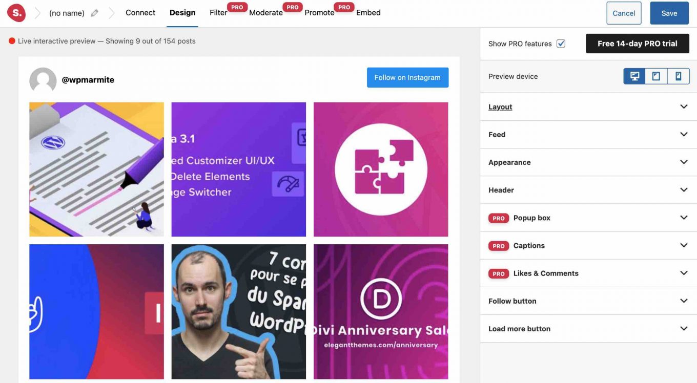 L'Outil de personnalisation de Spotlight pour intégrer Instagram sur WordPress.