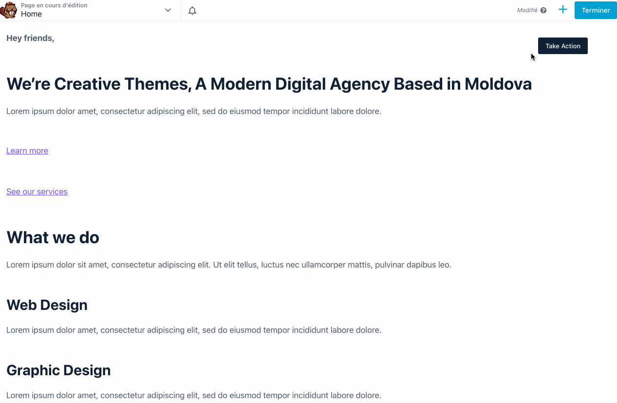 Un aperçu de l’édition de Blocksy avec Beaver Builder.