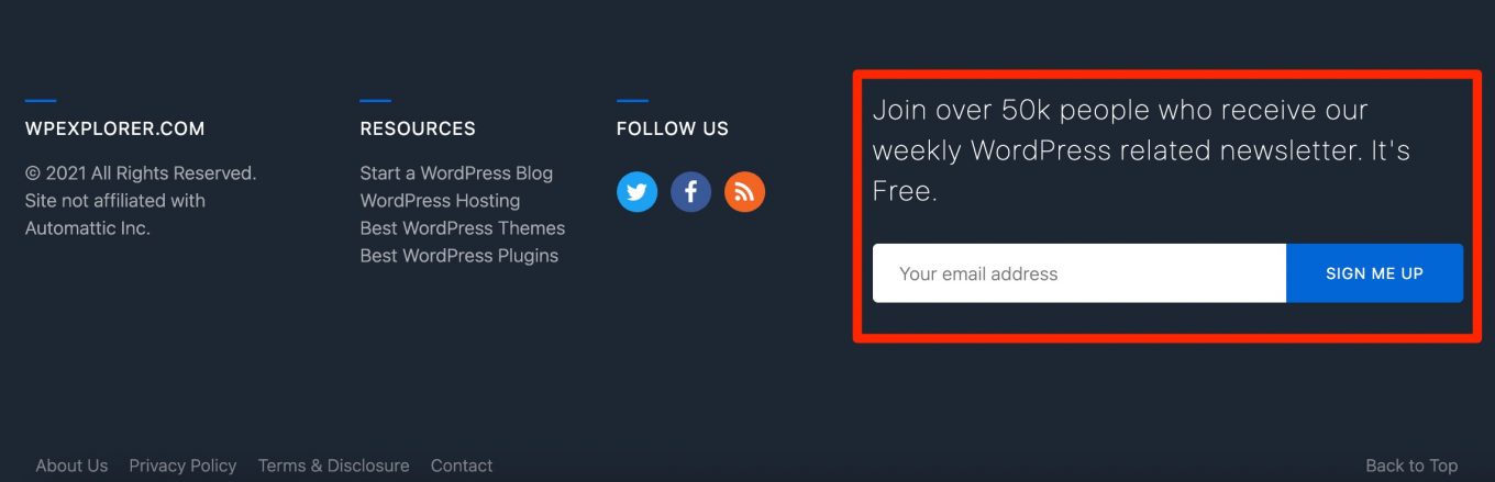 Footer WordPress opt-in form