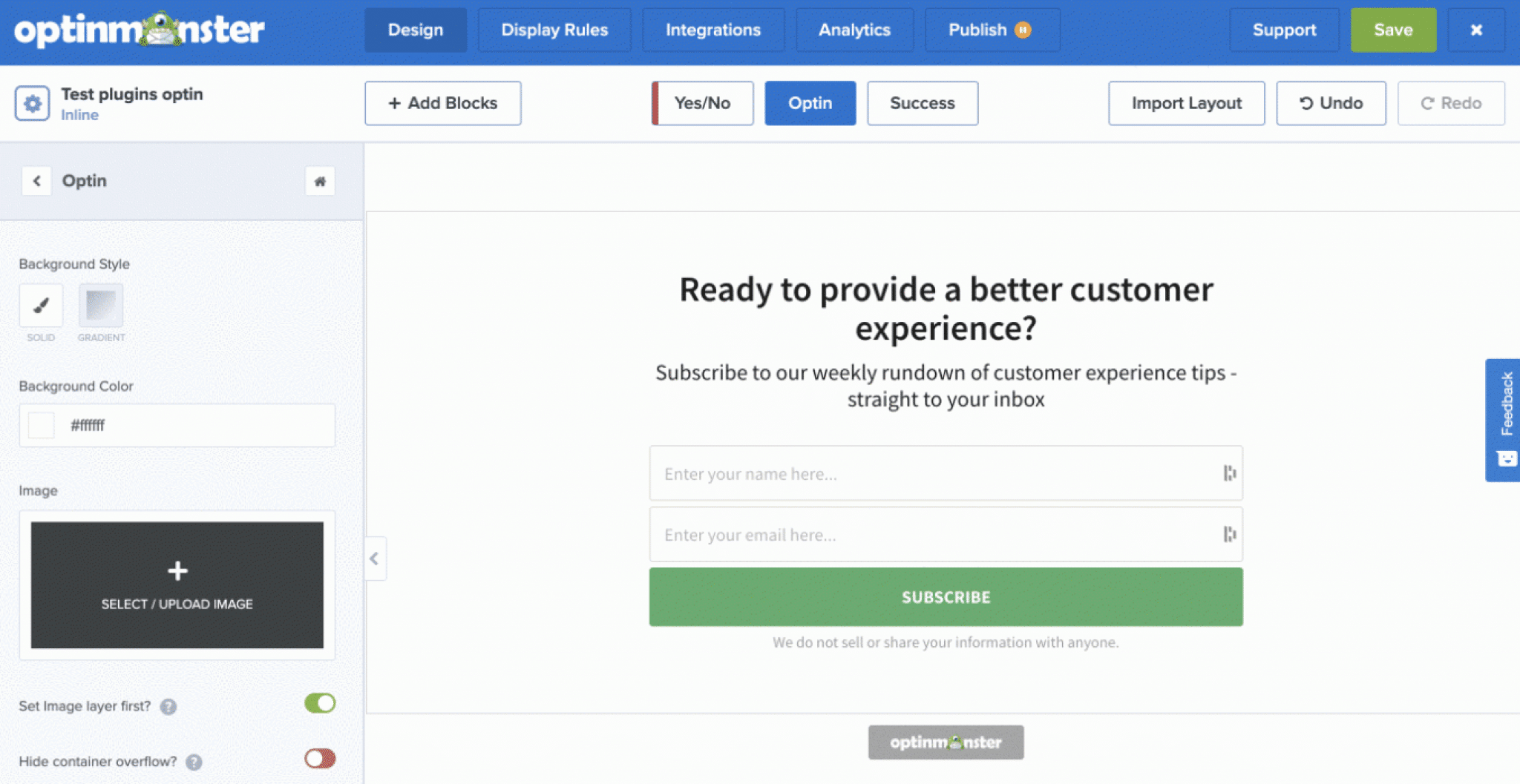 OptinMonster drag and drop visual editor