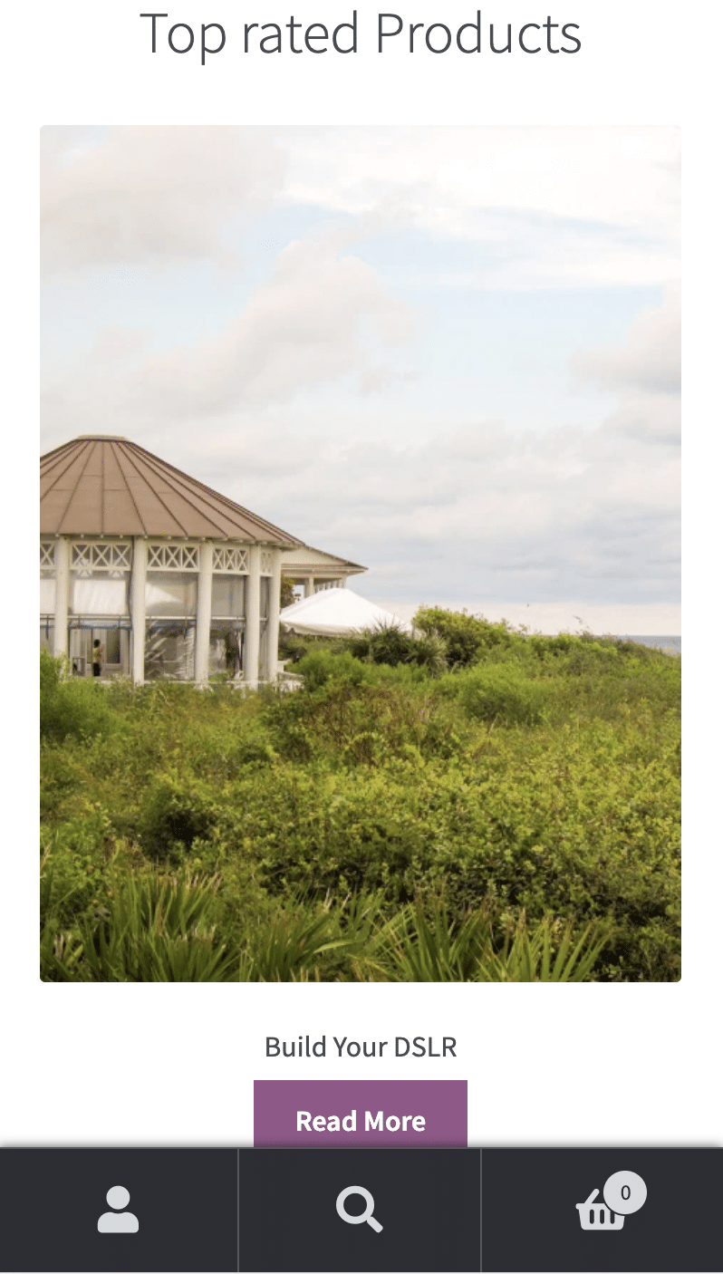 Page d'accueil de Storefront en version mobile