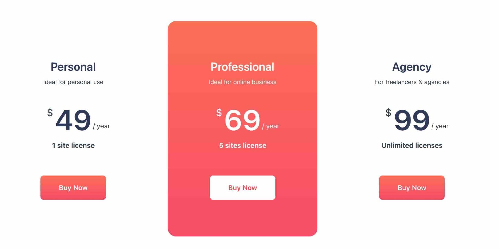 Le thème propose 3 offres tarifaires.