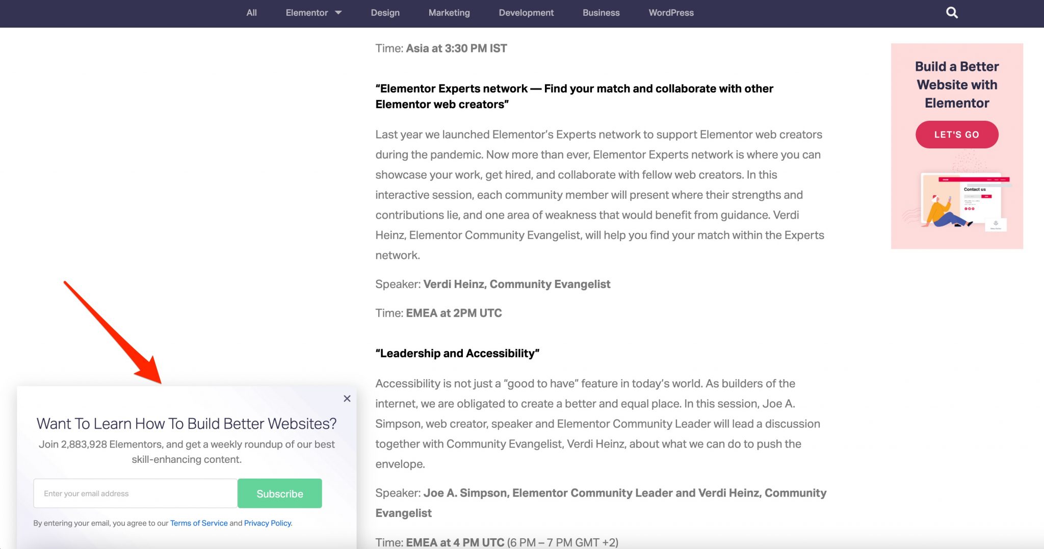 Slide-in WordPress opt-in form