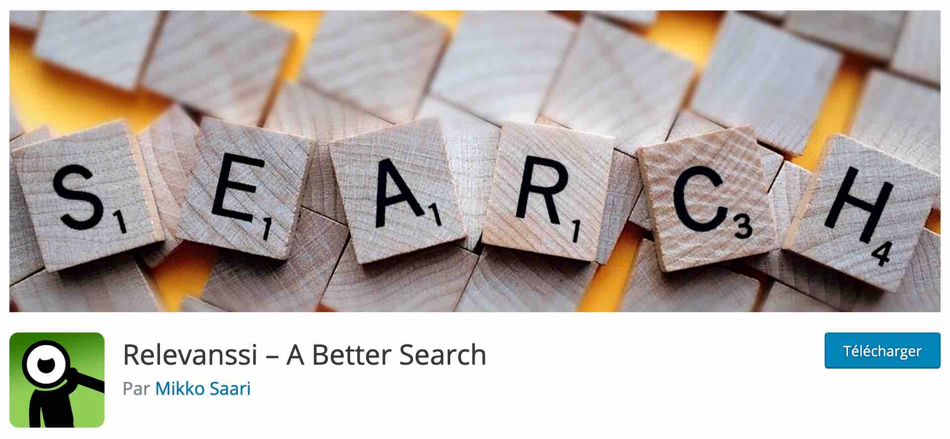 Le plugin de recherche WordPress Relevanssi sur le répertoire officiel.
