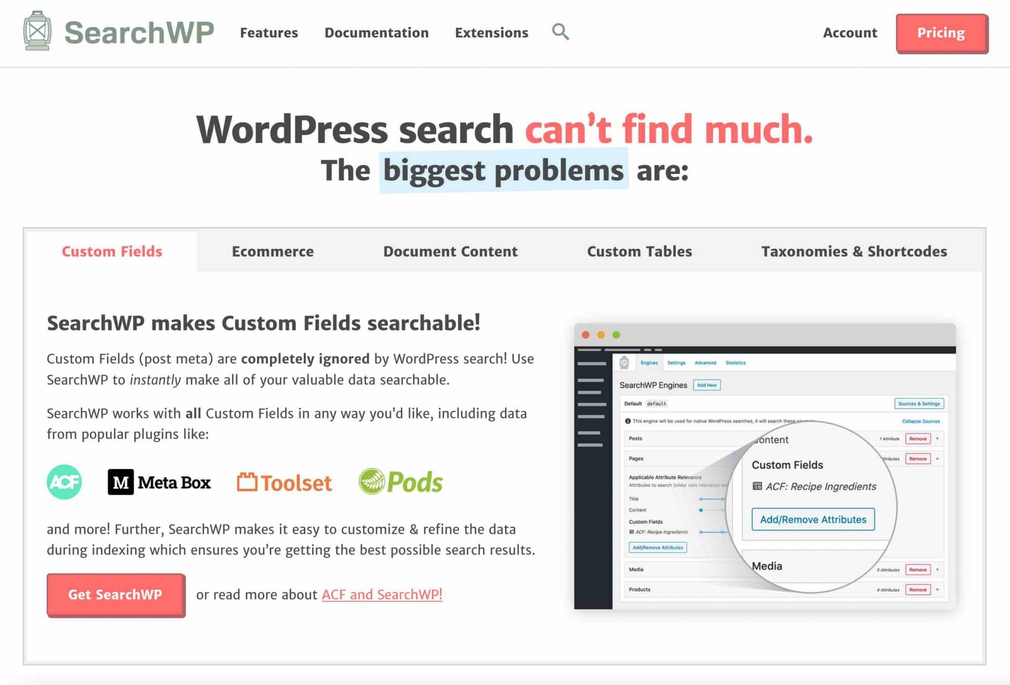 L'extension SearchWP permet d'améliorer la recherche native sur WordPress.