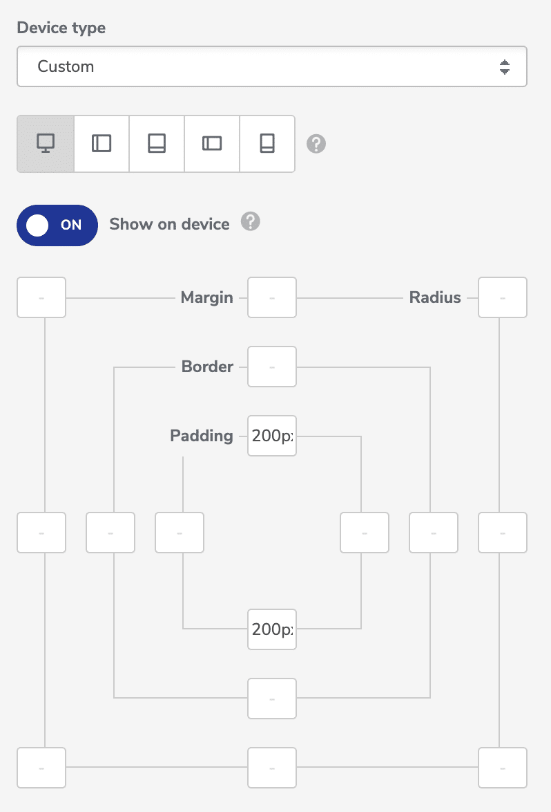 Device type settings on Visual Composer.