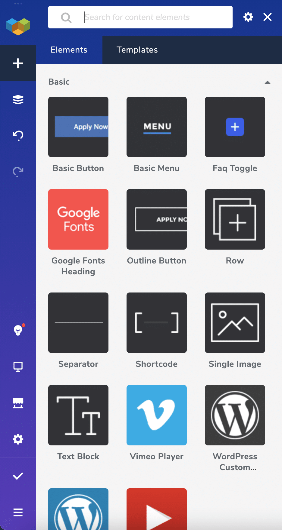 Toolbar of Visual Composer.
