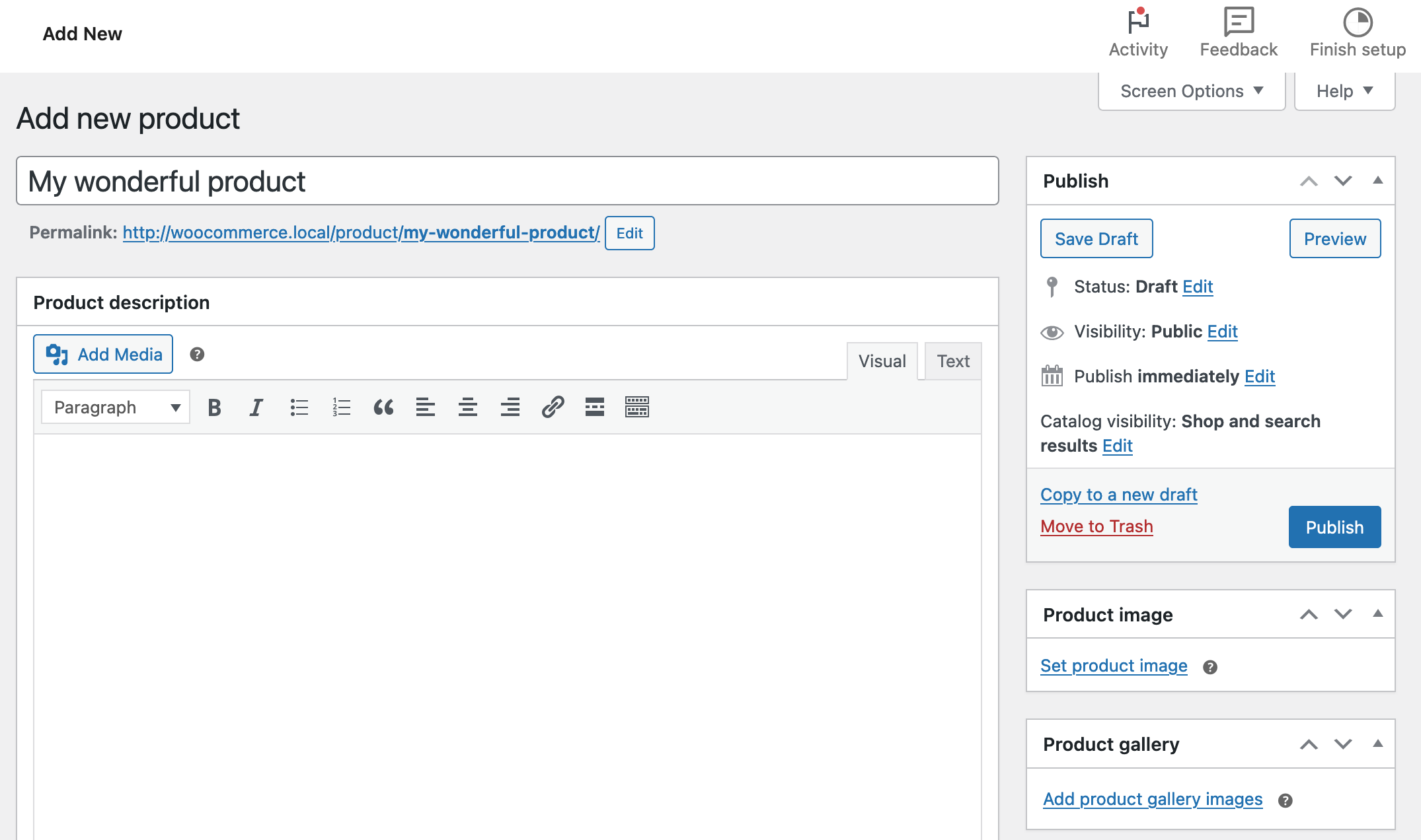 Add new product on WooCommerce.