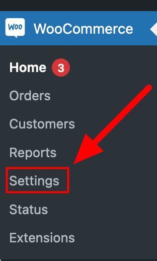 The "Settings" button in the WooCommerce menu.