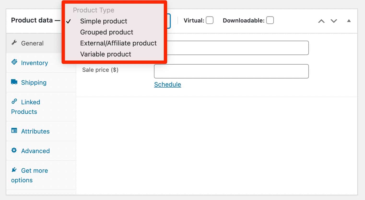 Product data on WooCommerce.