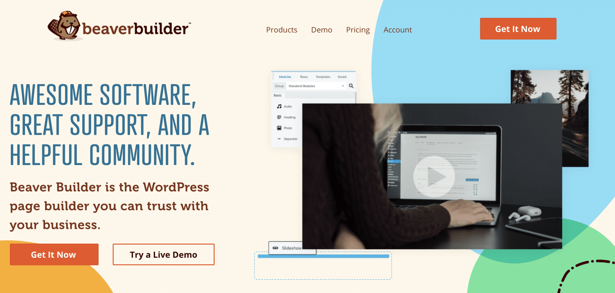 Beaver Builder is a WordPress page builder that works for landing pages too.