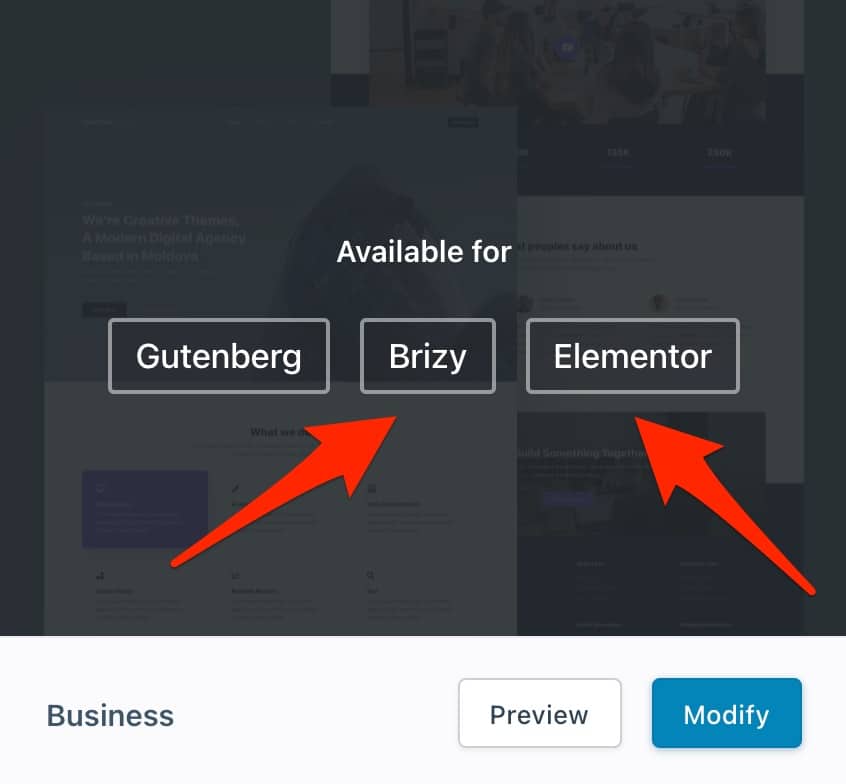 Blocksy Business available for Gutenberg, Brizy and Elementor.