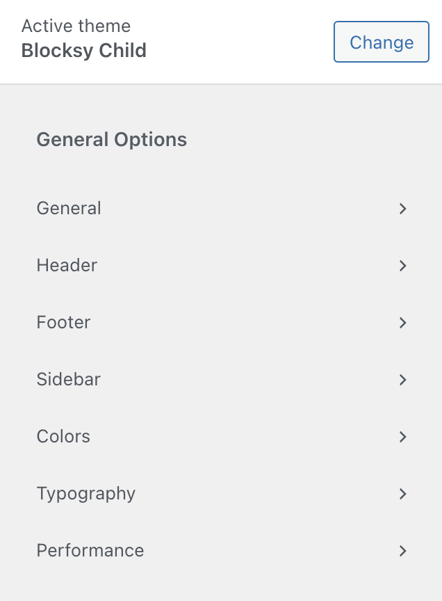 Blocksy theme customizer general options.