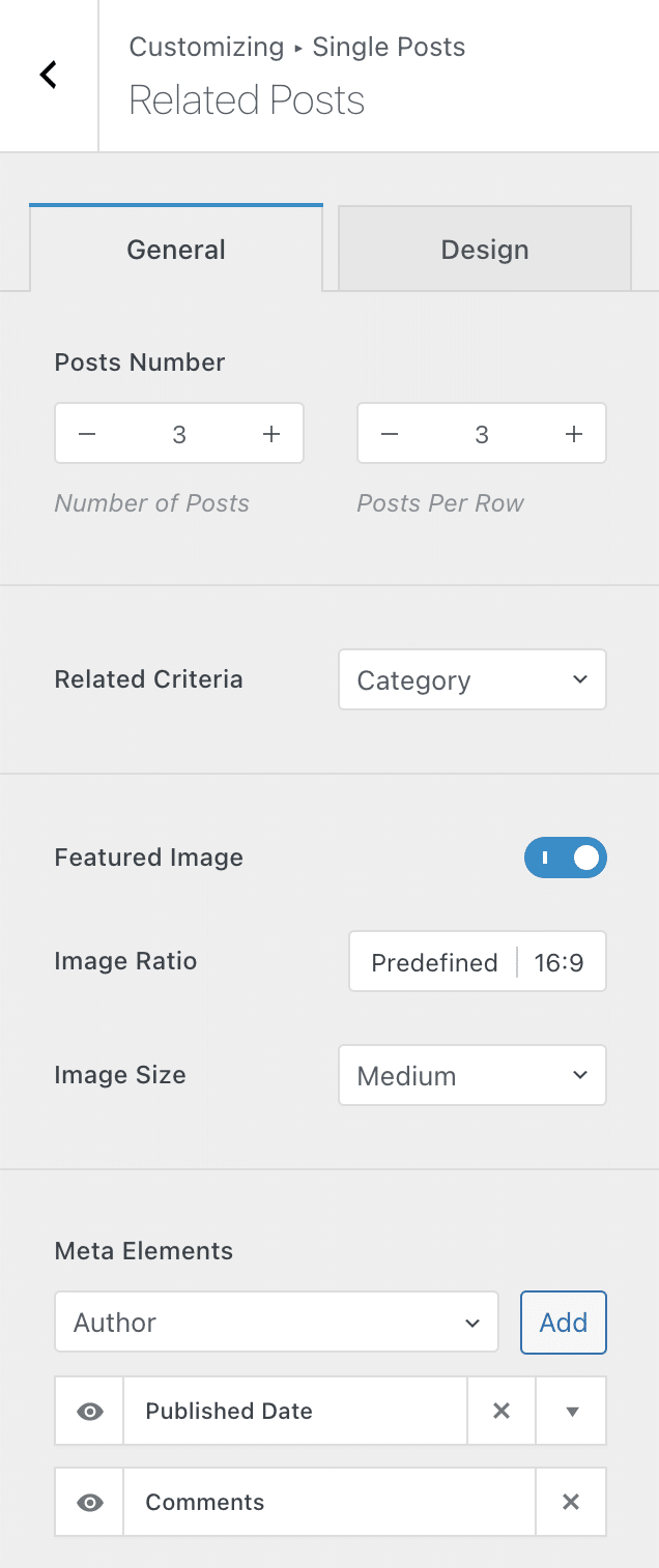 Related Posts settings on Blocksy.