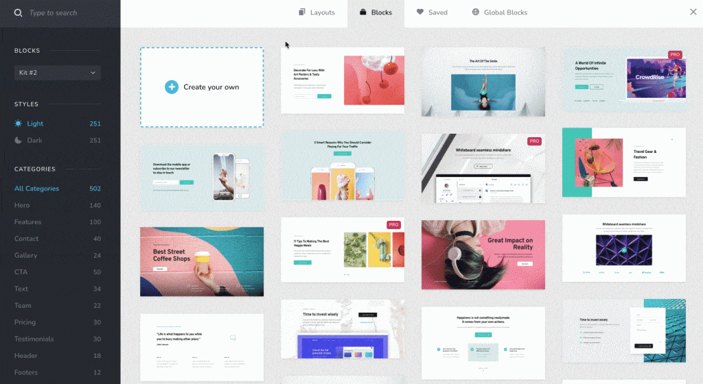 Les modes Dark et Light de Brizy.