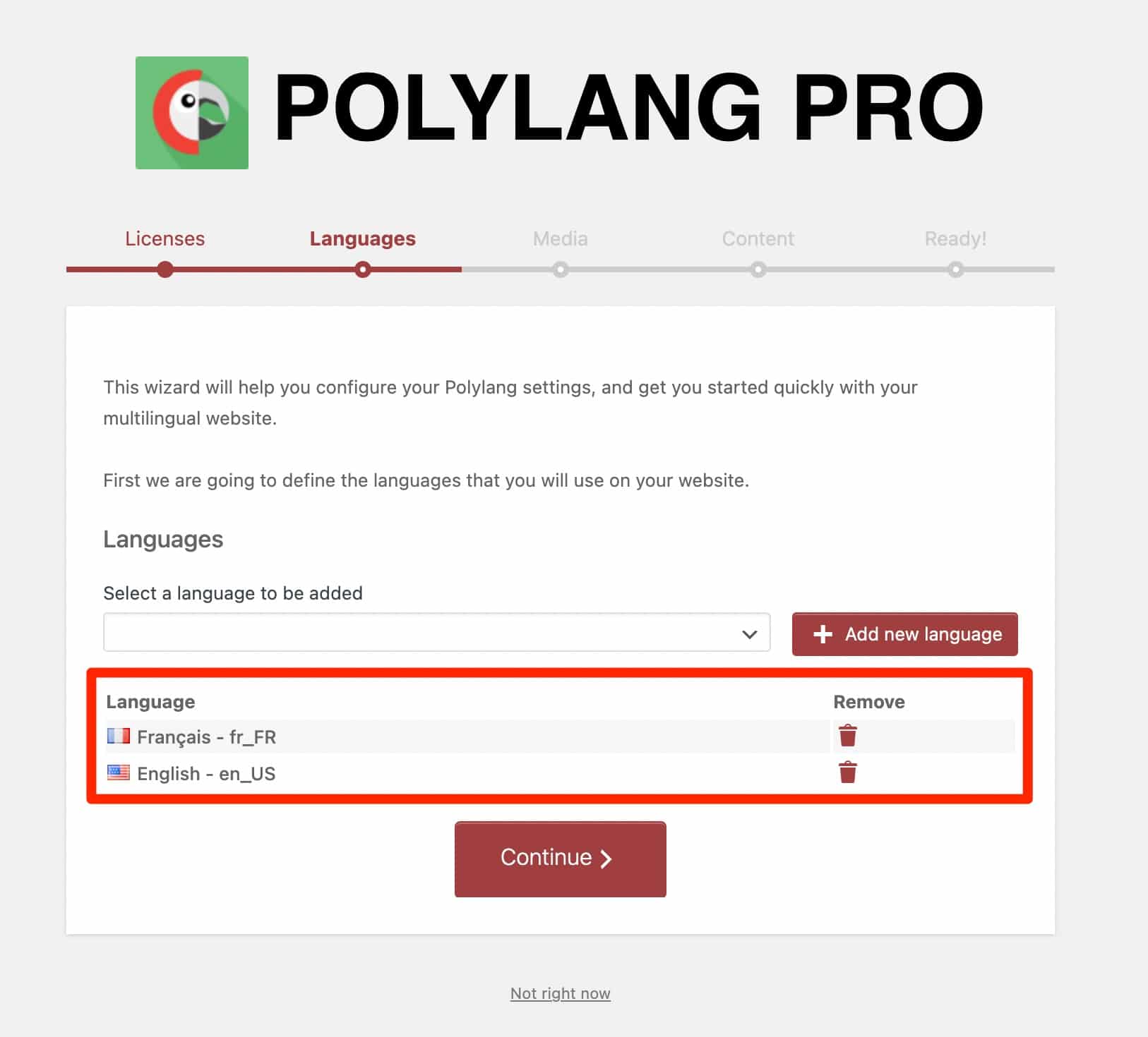 Choix de la langue dans Polylang.