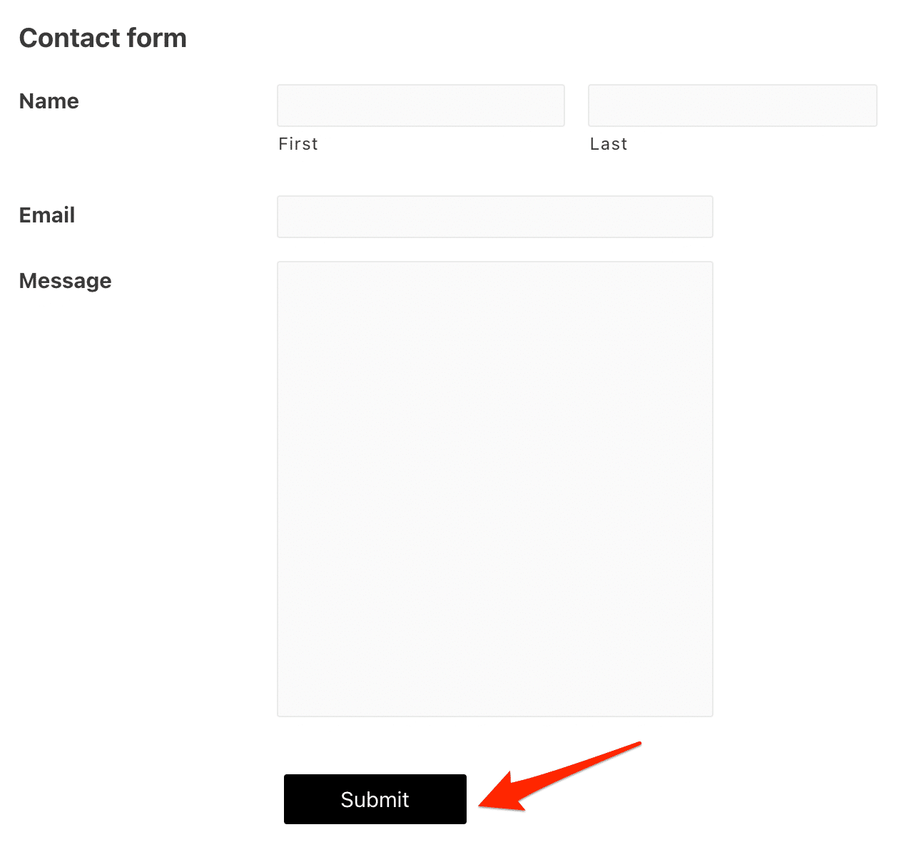Contact form "Submit" button in black.