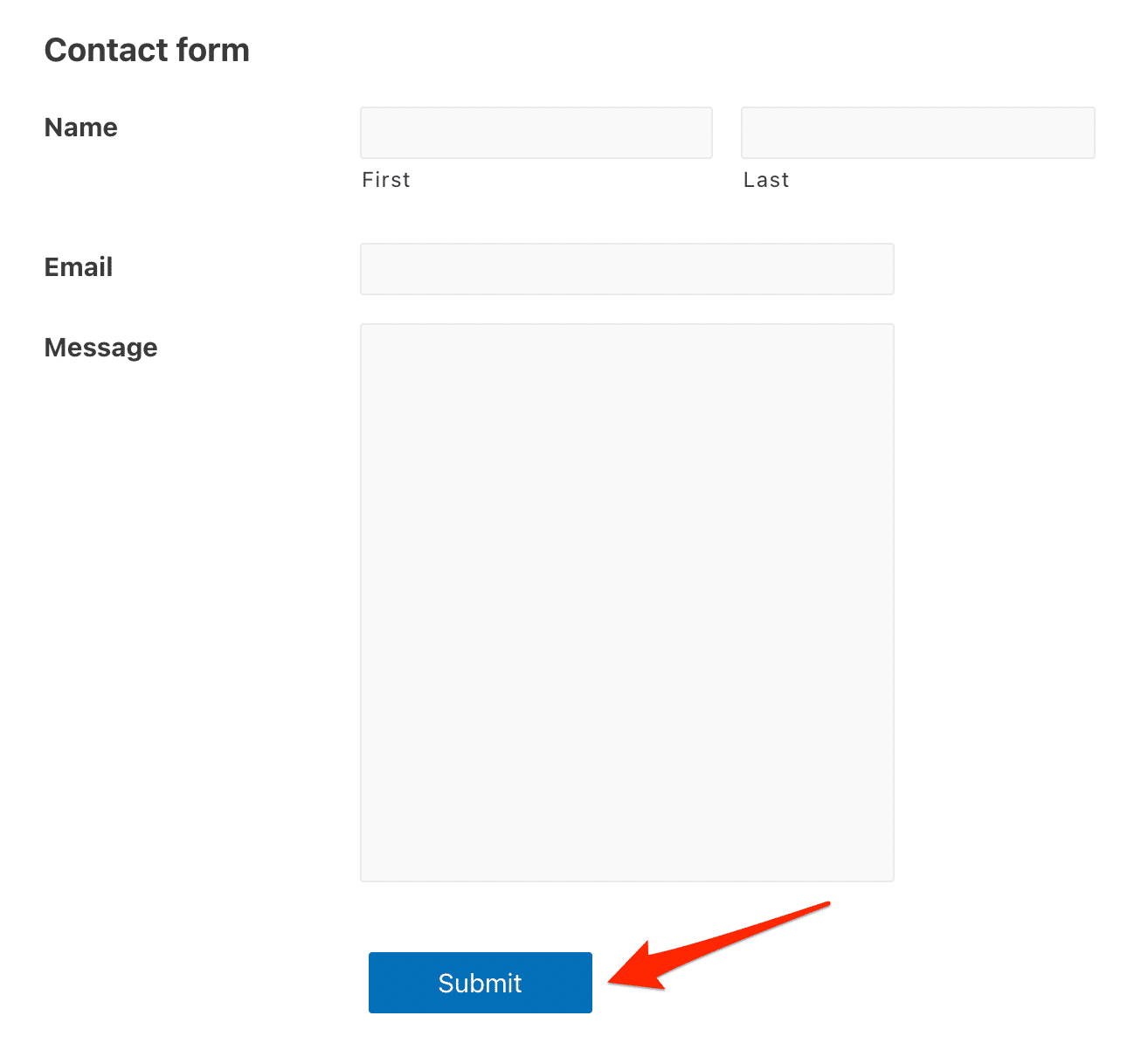 Contact form "Submit" button in blue.