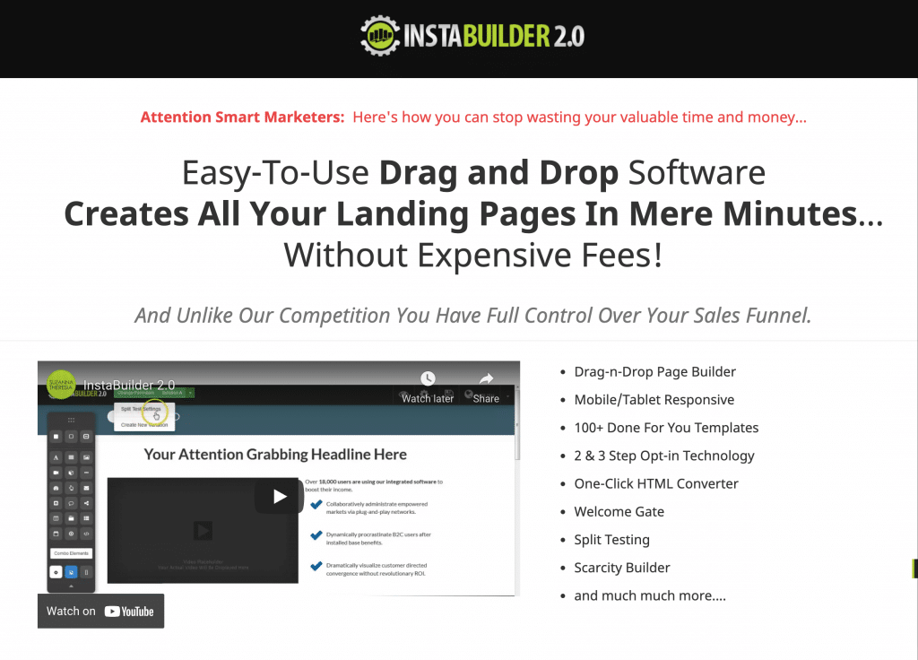 Le plugin de Landing Page WordPress Instabuilder.